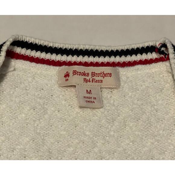 Brooks Brothers Red Fleece Cardigan Women's Medium Cream Red White & Blue - Picture 10 of 12
